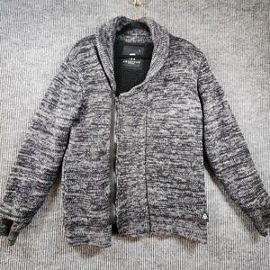 American Stitch Sherpa Lined Sweater Jacket Mens Large Gray Full Zip Elbow Patch